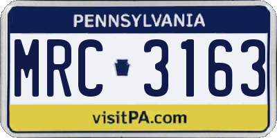 PA license plate MRC3163