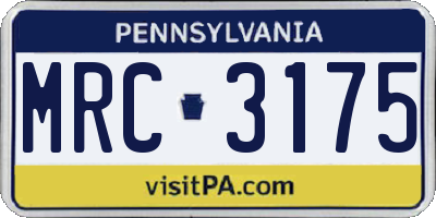 PA license plate MRC3175