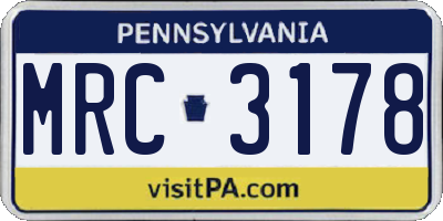 PA license plate MRC3178