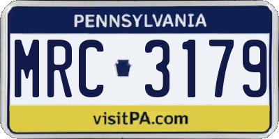 PA license plate MRC3179