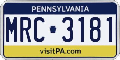 PA license plate MRC3181