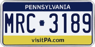 PA license plate MRC3189