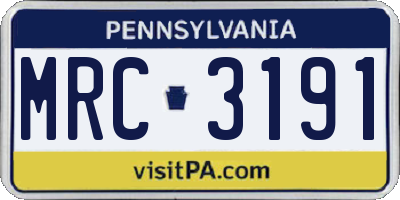 PA license plate MRC3191