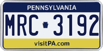 PA license plate MRC3192