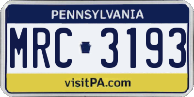 PA license plate MRC3193