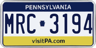 PA license plate MRC3194