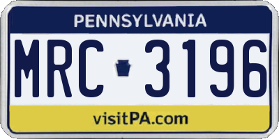 PA license plate MRC3196