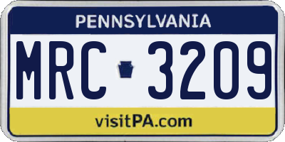 PA license plate MRC3209