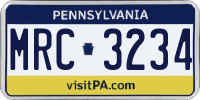 PA license plate MRC3234
