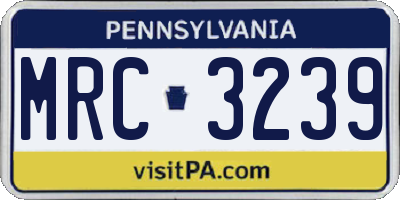 PA license plate MRC3239