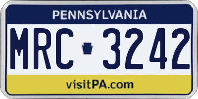 PA license plate MRC3242