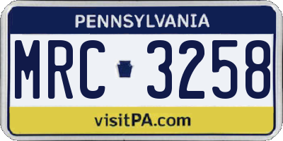 PA license plate MRC3258