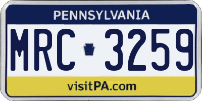 PA license plate MRC3259