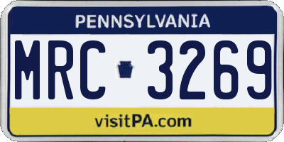 PA license plate MRC3269