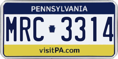 PA license plate MRC3314