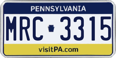 PA license plate MRC3315