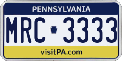 PA license plate MRC3333
