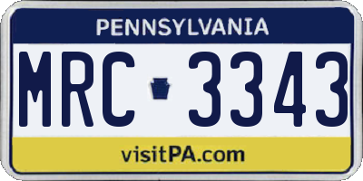 PA license plate MRC3343