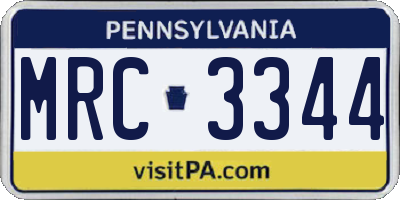 PA license plate MRC3344