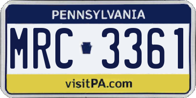 PA license plate MRC3361