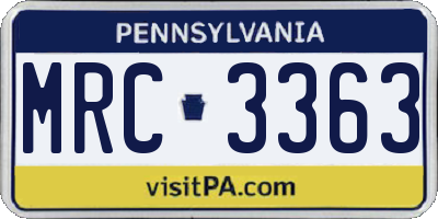 PA license plate MRC3363