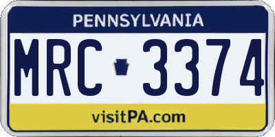 PA license plate MRC3374