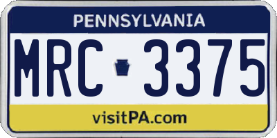 PA license plate MRC3375