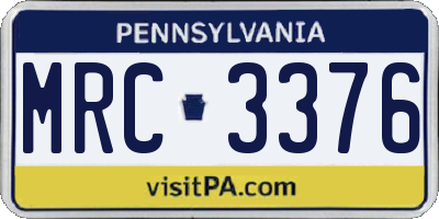 PA license plate MRC3376