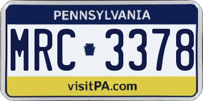 PA license plate MRC3378
