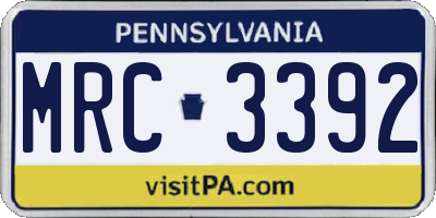 PA license plate MRC3392