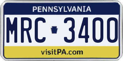 PA license plate MRC3400