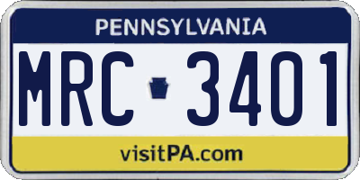 PA license plate MRC3401