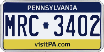 PA license plate MRC3402