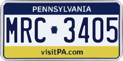 PA license plate MRC3405