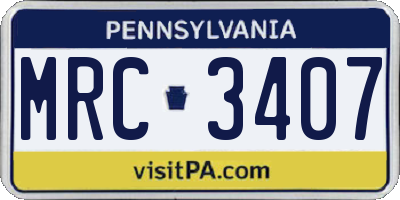 PA license plate MRC3407