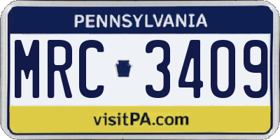 PA license plate MRC3409
