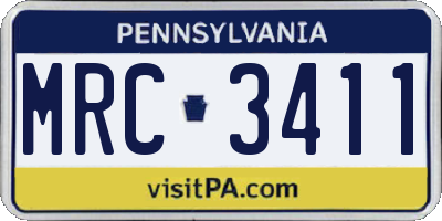 PA license plate MRC3411