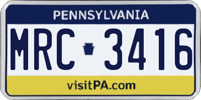 PA license plate MRC3416