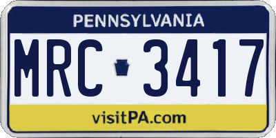 PA license plate MRC3417