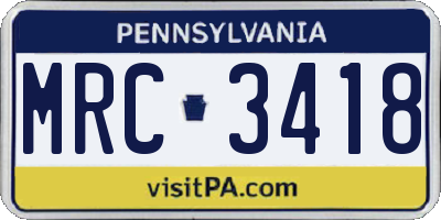 PA license plate MRC3418