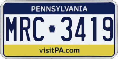 PA license plate MRC3419