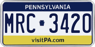 PA license plate MRC3420
