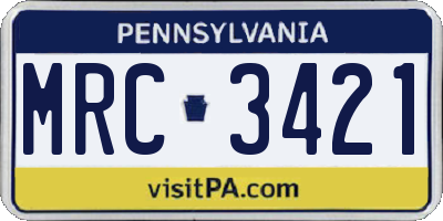 PA license plate MRC3421
