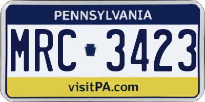 PA license plate MRC3423