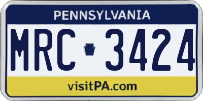 PA license plate MRC3424