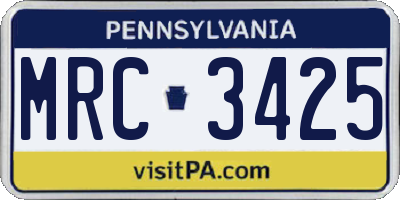 PA license plate MRC3425