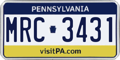 PA license plate MRC3431