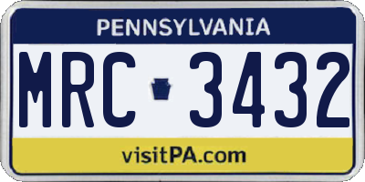 PA license plate MRC3432