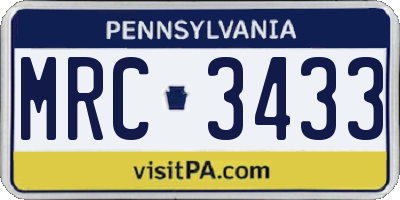 PA license plate MRC3433