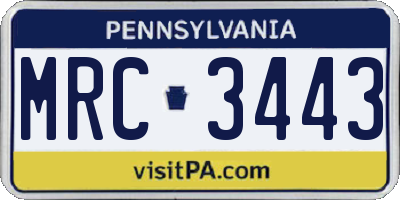 PA license plate MRC3443